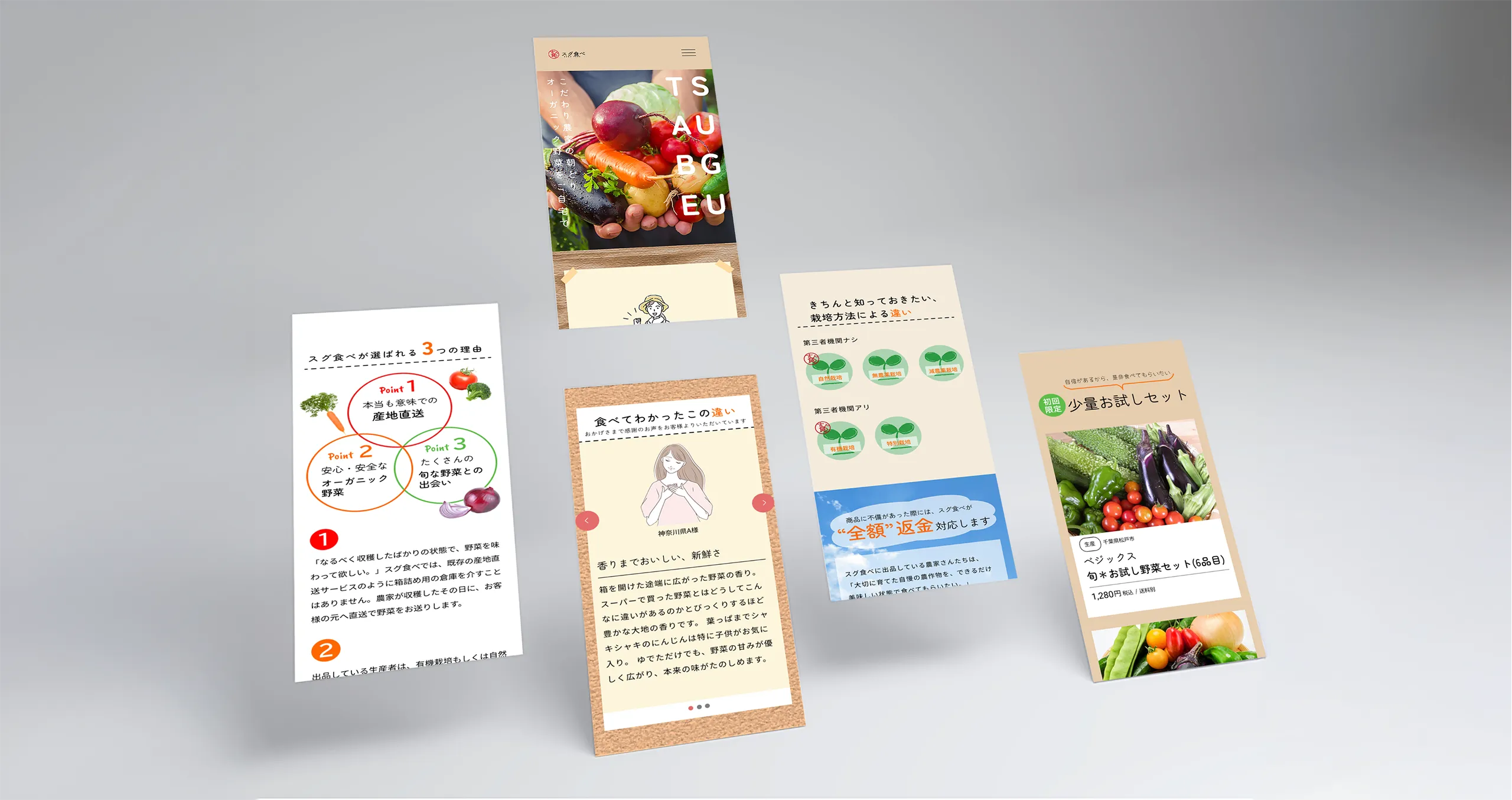 有機野菜直送配達サービス「スグ食べ」LP画像のモックアップ画像